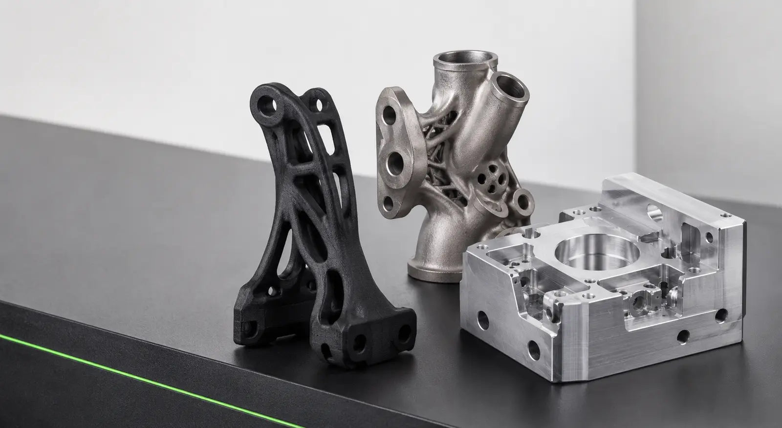 Additiv und per CNC gefertigte Industriebauteile aus Kunststoff und Metall